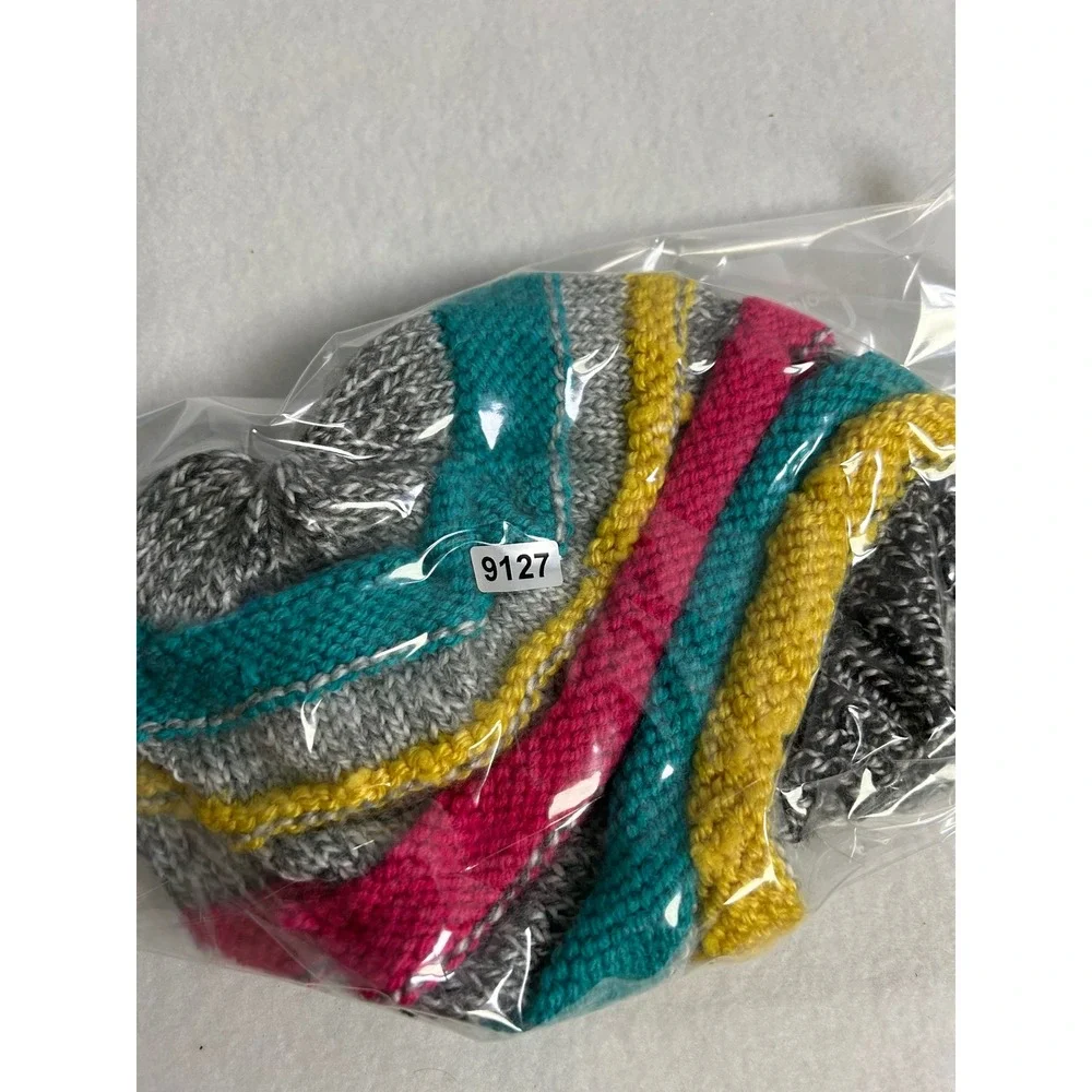 Handmade Knit Knots of Love Small Multi-Color Striped Garter Stitch‎ Beanie Hat